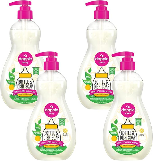 Dapple Bottle and Dish Soap Baby, Fresh Citrus, 16.9 Fl Oz (Pack of 1) - Plant Based Dish Liquid for Dishes & Baby Bottles - Hypoallergenic Soap, Liquid Soap