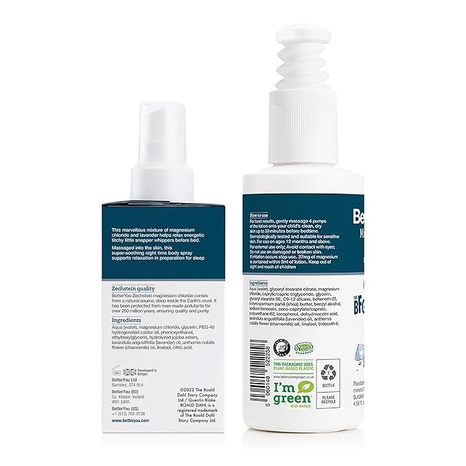BetterYou Kids Bundle - Magnesium Sleep Body Lotion and Magnesium Sleep Kids' Body Spray - Baby Cream - Lavender and Chamomile Infused - 2 pc