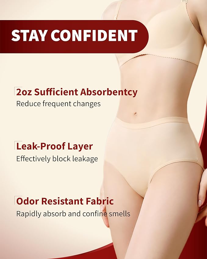 Incontinence Underwear for Women Washable, 2 oz Maximum Abosrbency Panties for Bladder Leak Proof Protection 2 Pack (Beige, L)