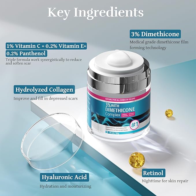 Advanced Scar Cream, Scar Reduction Treatment for Improves Skin Texture & Helps Remove Acne, Stretch Marks, Surgery, C Section, Burn, Keloid & Hypertrophic Scars 1.76 Oz (50g)