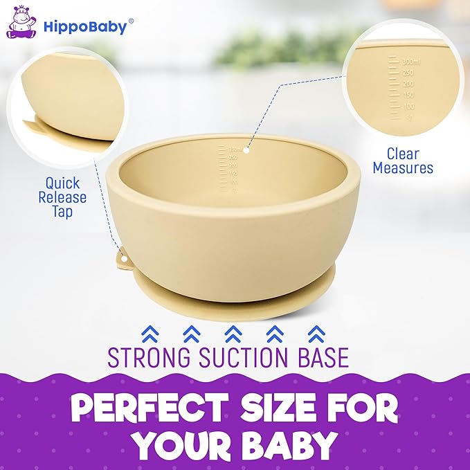 6 Piece Baby Bowls With Suction and Lids | Toddler Bowl Set with 1 Bowl, 1 Bib, 2 Baby Spoons, 1 Large Spoon, 1 Large Fork, Baby Feeding Essentials (1, Cream)