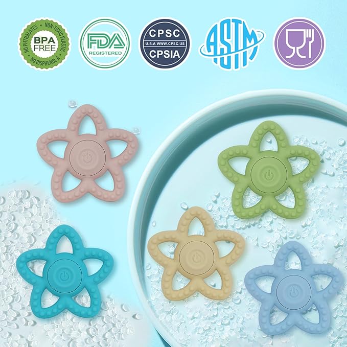 Vibrating Sensory Chew Toy,Teething Stars Support Autism &Toddler Travel Essentials,Gifts Idea for Babies 6-18 Months (Pink)