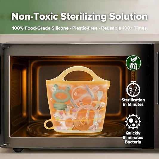 Haakaa Silicone Travel Microwave Steamer & Steriliser Bag, 30oz/900mlReusable Silicone Steaming Bags for Baby Small Items, Pacifiers, Teethers or Baby Cups, Great for Home and On-The-Go,Pineapple/1PC