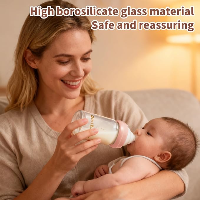 Breast Milk Storage Bottles 180ml 6oz BPA-Free Leak-Proof Nautral Baby Bottle for Breastmilk Storage Wide Neck Bottles with Screw Ring Sealing Disk Breastfeeding (Pink, 180ml-2Packs)