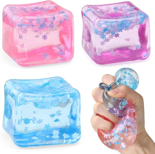Ice Cube Fidget Toy for All Ages: 3 Pcs Sensory Squishy Fidget Toys, Square Stress Balls, Classroom Prizes, Anxiety Relief Stress Cube Gift for Kids Teens Adults