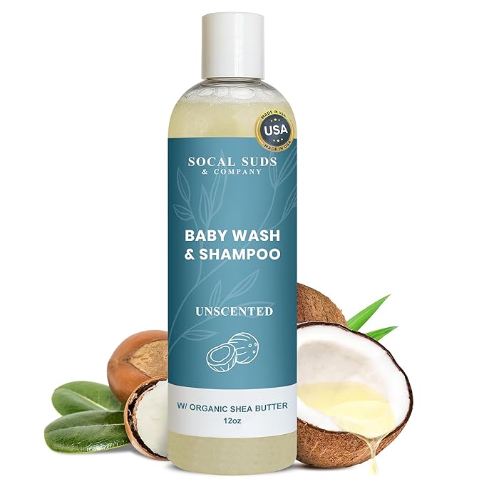 SoCal Suds & Company Baby Body Wash & Shampoo - Shea Moisture for Sensitive Skin - Fragrance Free Hair & Body Soap - Gentle Bath Products for Toddlers & Babies - 1 Pack Fragrance Free 12oz Bottles
