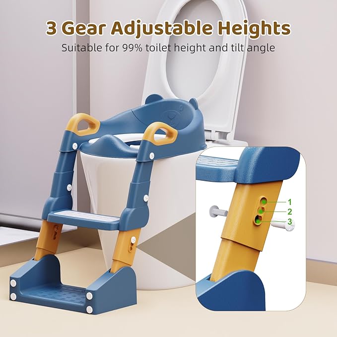 Potty Training Seat, 3-in-1 Toddler Toilet Seat with Step Stool Ladder, Splash Guard Anti-Slip Pad, Foldable Potty Chair with Soft Cushion for Toddler Kids Boys Girls