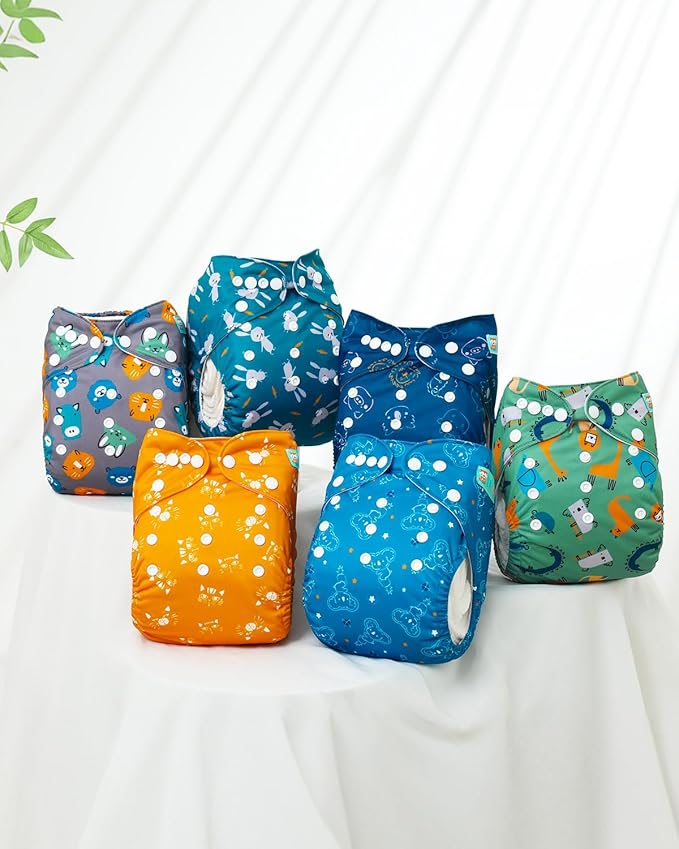 ALVABABY Baby Cloth Diapers 6 Pack with 12 Inserts Cloth Diaper Covers Adjustable Washable Reusable for Baby Girls and Boys 6DM121A