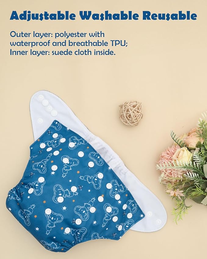 ALVABABY Baby Cloth Diapers 6 Pack with 12 Inserts Cloth Diaper Covers Adjustable Washable Reusable for Baby Girls and Boys 6DM121A