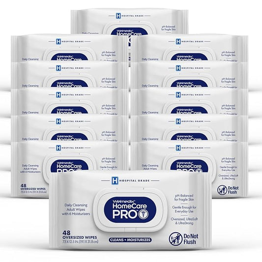 Homecare Pro Oversized Daily Cleansing Adult Wipes With 6 Moisturizers Wet Cleansing, Rinse Free, Bathing Wipes, Hospital Grade pH Balanced for Fragile Skin - | 48 Count XL |- 12 Pack