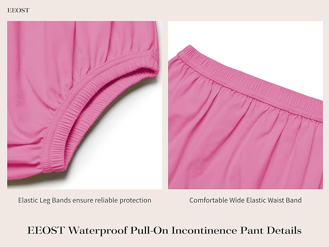 Adult Diaper Cover for Incontinence Noiseless Leak-Protection Underwear Plastic Pants Over Diapers Waterproof Rubber Pants (Pink, XXXL)