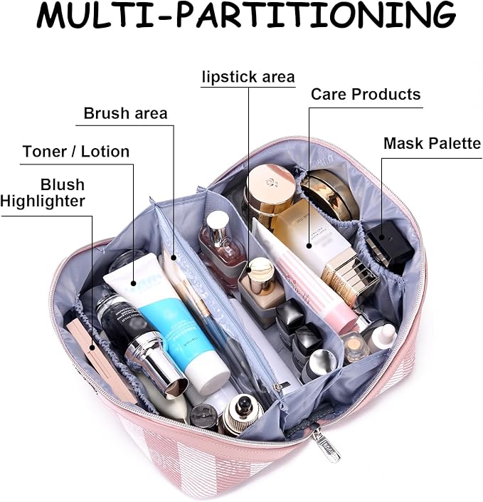 BOYATU Travel Makeup Bag Organizer Cosmetic Bag: 3 Pcs Set Make up Bags for Women with Handle - Waterproof Vegan Leather Toiletry Bags Travel Essentials Pouch with Compartments (F-03-Pink)