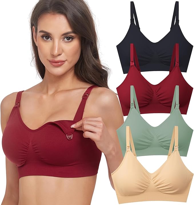 GXXGE 4Pack Nursing Bra for Breastfeeding Maternity Bras Push Up Silk Seamless Pregnancy Bralette Underwear