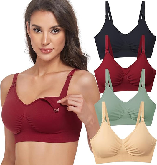 GXXGE 4Pack Nursing Bra for Breastfeeding Maternity Bras Push Up Silk Seamless Pregnancy Bralette Underwear