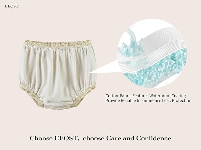 Adult Diaper Cover for Incontinence Noiseless Leak-Protection Underwear Plastic Pants Over Diapers Waterproof Rubber Pants (Beige, Medium)