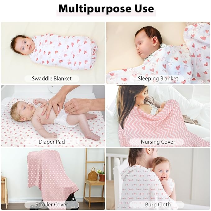 Yoofoss Muslin Swaddle Blankets, 4-Pack Receiving Blankets for Baby Boys and Girls, 47 x 47 Inches Baby Blanket Neutral Swaddle Wrap 70% Rayon from Bamboo and 30% Organic Cotton