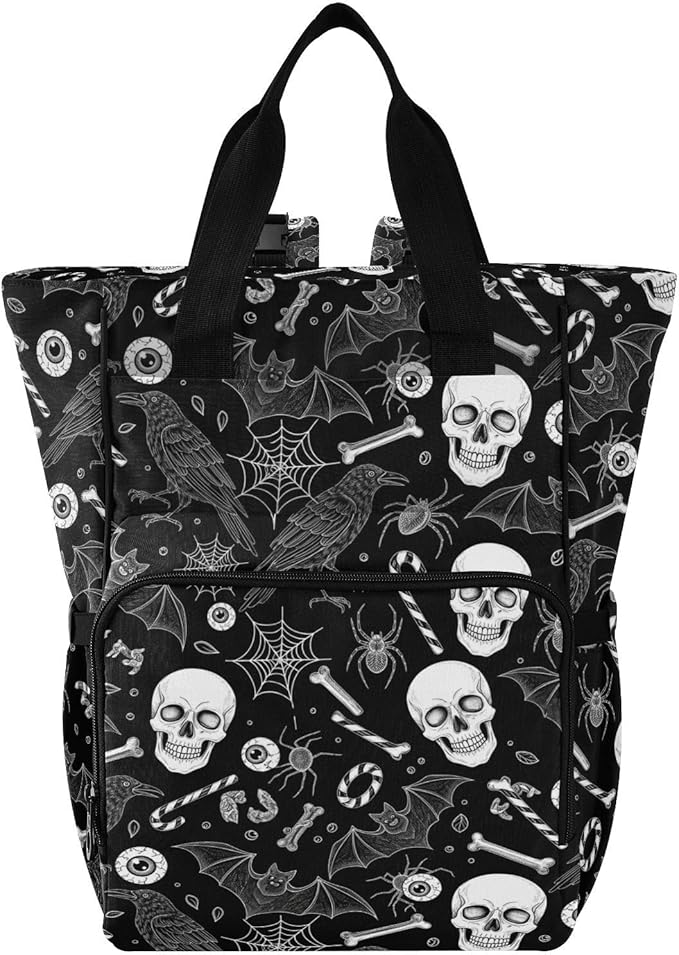 Emelivor Skull Spider Bones Diaper Bag Backpack Large Capacity with Insulated Pockets Baby Bag Diaper Bags for Boy Girl Travel Mom Women Men