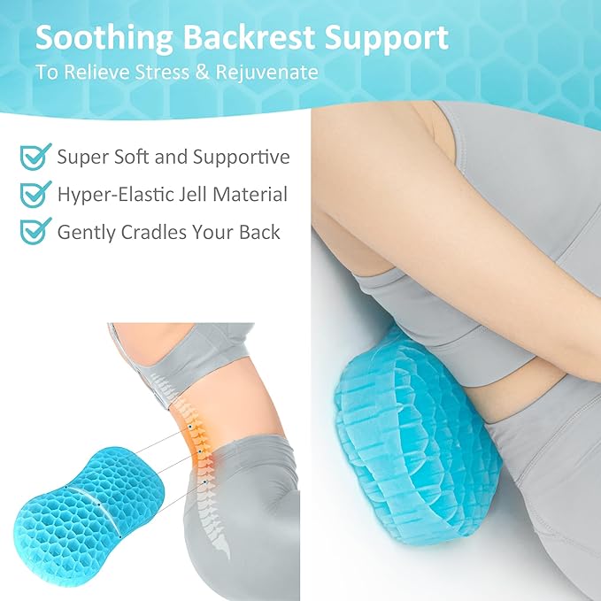 Sunlit Bath Jello Mini Gel Bath Pillows, Lumbar Pillow for Bathtub, Back Support Pillow, Gel Pillow with Non-Slip Suction Cups for Lumbar, Back Rest Support, Fits Curved or Straight Back Tubs, Aqua