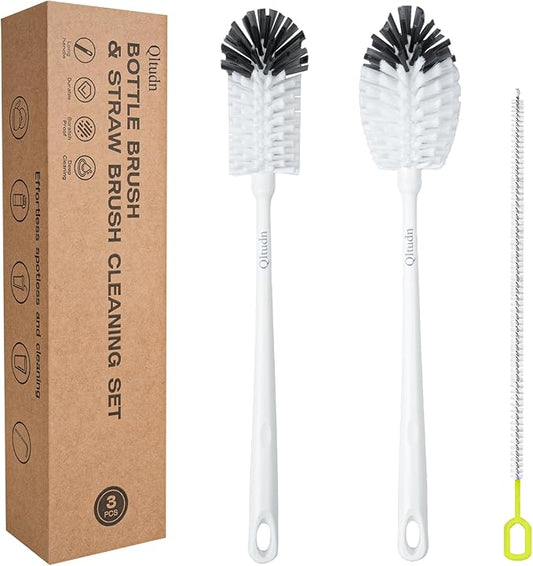 2 Pack 14 Inch Bottle Brush & 12 Inch Straw Brush Cleaner Set - Heavy Duty Kitchen Bottle Brushes for Cleaning Water Bottles, Baby Bottles, Mugs, Sippy Cups & Tumblers, Lab Use