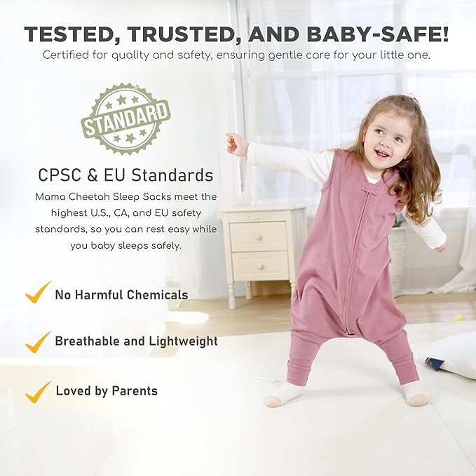 Mama Cheetah Toddler Sleep Sack with Feet 4T-5T, 0.5 TOG Organic Cotton Baby Wearable Blankets with Legs, Baby Sleeping Bag for Walkers, Early Walker X-Large