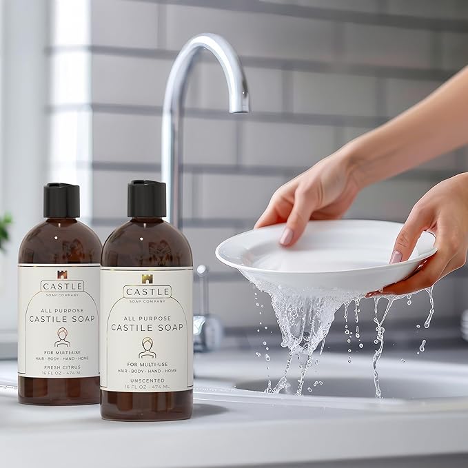 Castle Soap All-Purpose Castile Soap | Multi-Use Gentle Cleanser for Hair, Body, Hands, & Home | Nourishing Coconut Oil Formula | Sensitive Skin Friendly | Hydrating | 16 oz | Fresh Lavender
