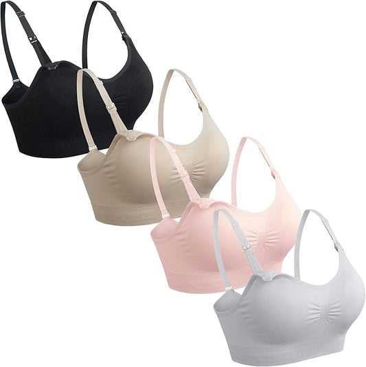 GXXGE 4Pack Nursing Bra for Breastfeeding Maternity Bras Push Up Silk Seamless Pregnancy Bralette Underwear