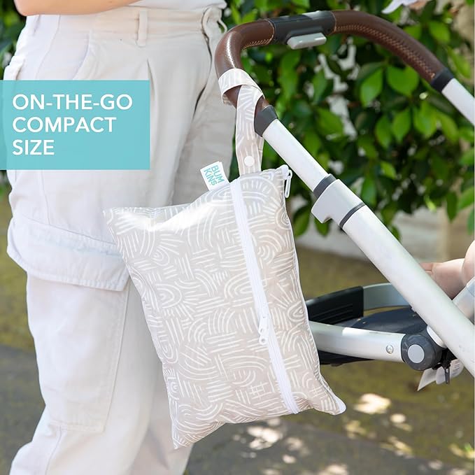 Bumkins - Waterproof Wet Bag, Wet/Dry Clutch & Clear Travel Bags - For Beach, Baby, Travel, Cloth Diapers, Pump Parts, Pool, Gym, Toiletries - Reusable & Easy to Clean - Boho Beige - 5 Pack