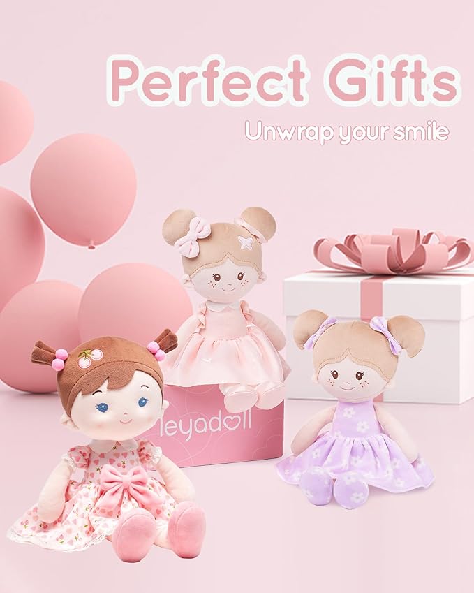 LeyaDoll Soft Baby Doll Toys (16''), My First Baby Rag Doll for 1 Year-Old Girl Birthday Gift,Christmas Plush Toys Gift for Toddler Kids Infants-Cherry