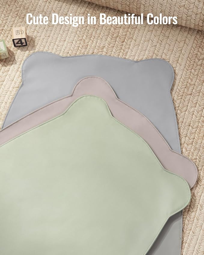 Blissful Diary Vegan Leather Portable Changing Pad, Wipeable & Waterproof Baby Change Mat in Diaper Bag, Travel Essential & Registry Gift, Taupe