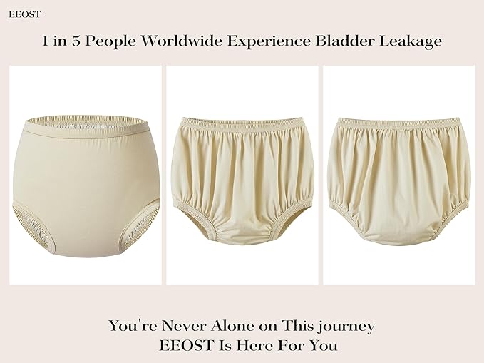 Adult Diaper Cover for Incontinence Noiseless Leak-Protection Underwear Plastic Pants Over Diapers Waterproof Rubber Pants (Beige, Medium)