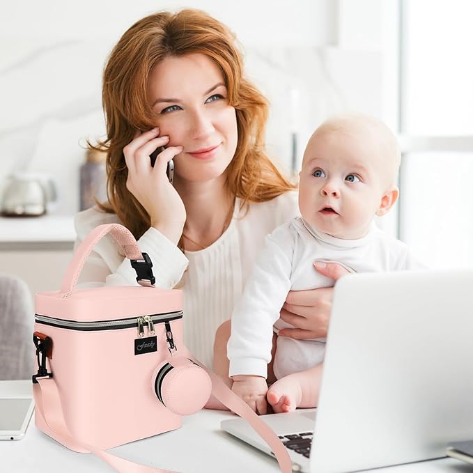 Breastmilk Cooler Bag with Ice Pack, Insulated Baby Bottle Tote Bag for 6 Bottles Up to 9 oz, Clip-On Pouch for Baby Essentials, Leakproof, Waterproof, Shoulder Strap for Nursing Moms