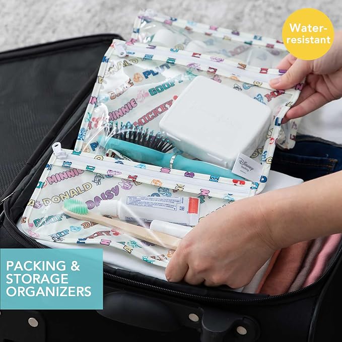 Bumkins - Waterproof Wet Bag, Wet/Dry Clutch & Clear Travel Bags - For Beach, Baby, Travel, Cloth Diapers, Pump Parts, Pool, Gym, Toiletries -Reusable & Easy to Clean -Mickey & Friends Varsity -5 Pack