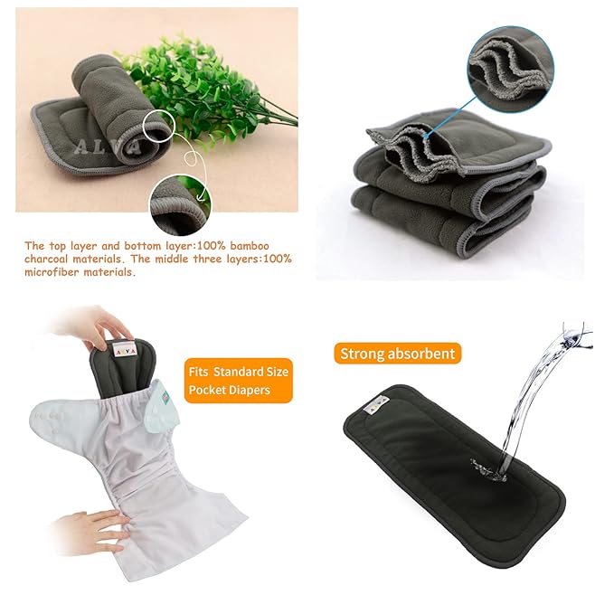 ALVABABY 6 Pack Baby Cloth Diapers with 12 pcs 5-Layer Charcoal Inserts/Adjustable Washable Reusable 6BM98-ZTN