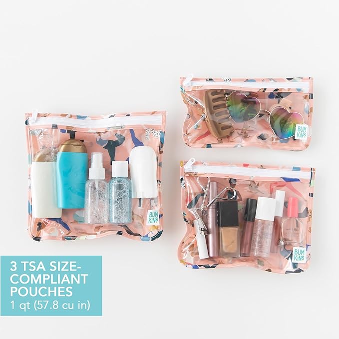 Bumkins - Waterproof Wet Bag, Wet/Dry Clutch & Clear Travel Bags - For Beach, Baby, Travel, Cloth Diapers, Pump Parts, Pool, Gym, Toiletries - Reusable & Easy to Clean - Yoga Pals - 5 Pack