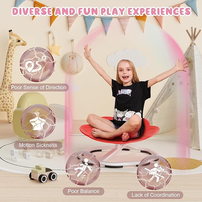 Sensory Swivel Chairs for Kids, Spinning Chair for Autistic Kids, Sit and Spin Sensory Toys, Training Body Coordination, Autism ADHD Chairs Indoor Outdoor Play Equipment (Red)