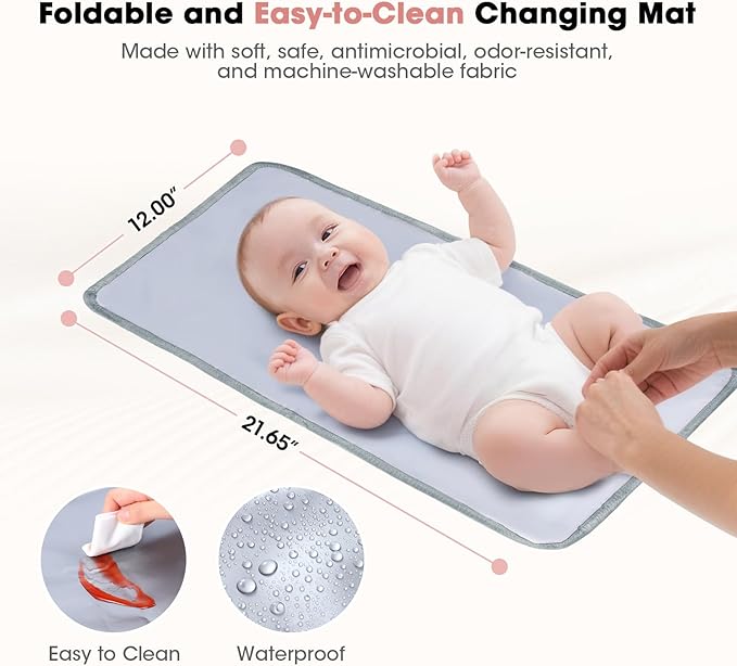 Baby Diaper Bag, Multi-Function Baby Bag for Mom Dad, Diaper Backpack with Changing Pad Stylish Pañaleras para Bebe Stroller Straps, Newborn Baby Essentials Must Haves for Women Grey Green