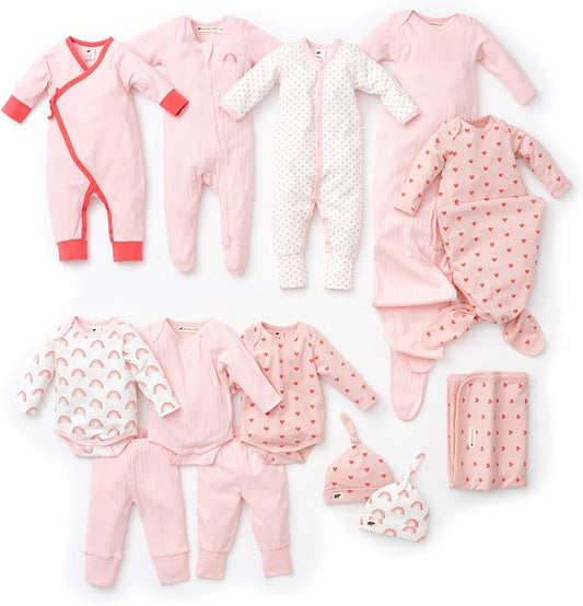 MONICA + ANDY Soft Start Box, Organic Cotton Baby Clothes Set, Super Soft 13-Piece Newborn & Infant Baby Gift Set