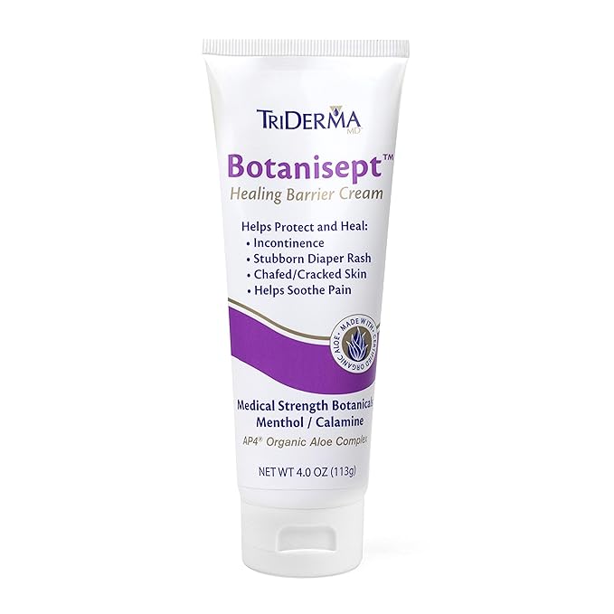 TriDerma Botanisept™ Barrier Cream - AP4 Aloe Vera Gel, Zinc, Calamine for Incontinence, Diaper Rash, Postpartum Essentials, Chafing Cream - FSA Eligible - Skin Relief & Moisture Barrier - 4oz 2 Pack