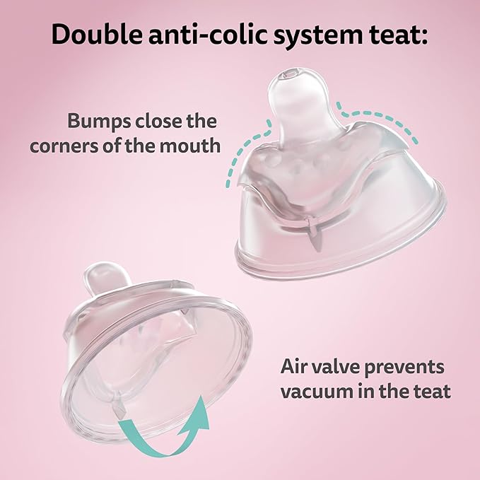 Herobility Double Anti-Colic Baby Bottles – 12 fl oz/340ml – 3-Pack – Peach