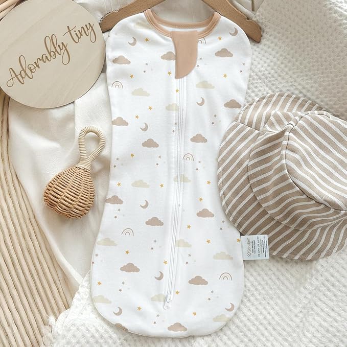 Baby Swaddle 0-2 Months, Cotton Arm-In Zipper Sleep Sack, Wearable Blankets Wrap for Newborn Infant Girls, Boys (Bear, Star Moon, Pack of 2)