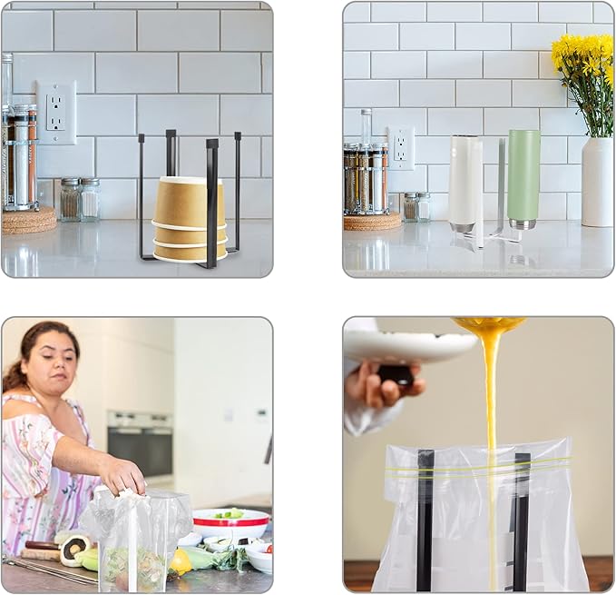 Kitchen Stand Holder, Plastic Bag Drying Rack, Multifunctional Countertop Cups Bottles Drying Rack for Plastic Bags, Bottles and Cups, Shelf Trash Bag (Black)