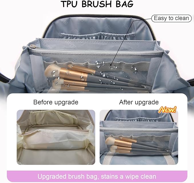 BOYATU Travel Makeup Bag Organizer Cosmetic Bag: 3 Pcs Set Make up Bags for Women with Handle - Waterproof Vegan Leather Toiletry Bags Travel Essentials Pouch with Compartments (G-14-Purple)