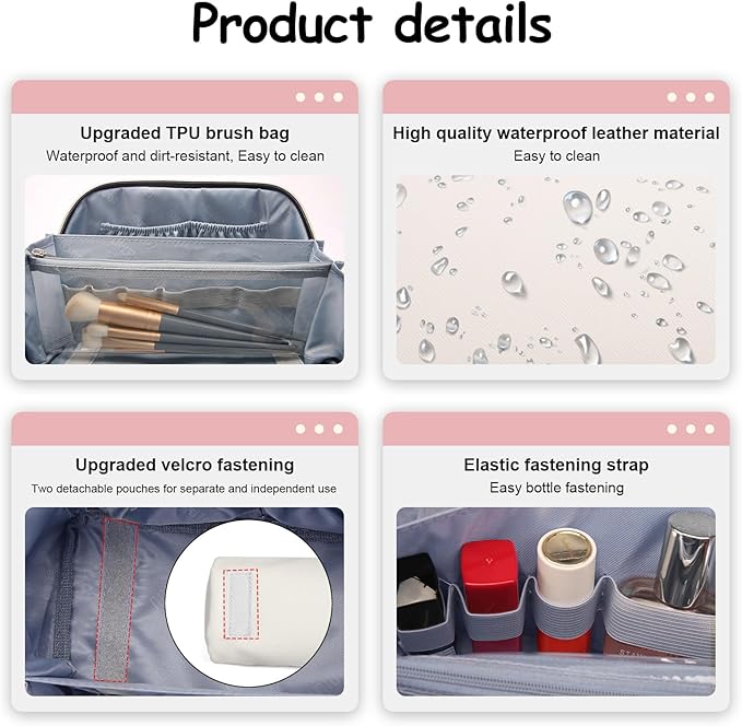 BOYATU Travel Makeup Bag Organizer Cosmetic Bag: 3 Pcs Set Make up Bags for Women with Handle - Waterproof Vegan Leather Toiletry Bags Travel Essentials Pouch with Compartments (D-02-White)