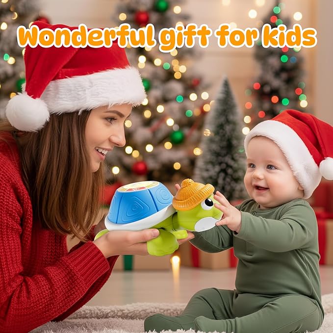 Baby Toys 6-12 Months, Musical Turtle Crawling Toys with Mama and Babies, Baby Learning Toys with Light & Music, Christmas Birthday Gifts for Boys Girls 6,7,8,9-12 Months