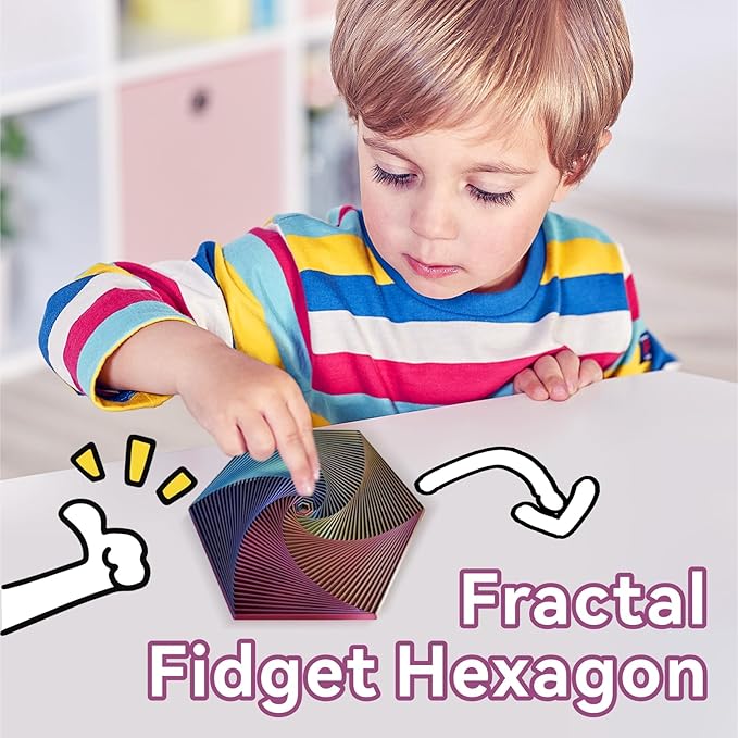 Fractal Fidget Hexagon-3D Printed Hexagon Fidget Toy, Infinity Cube Sensory Toys for Adults, Desk Spinning Toy, Hexagon Spiral Visual Fingertip Toys for Stress Anxiety (5.75in)