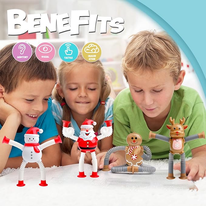 4Pcs Telescopic Suction Cup Christmas Toys,Sensory Toys for Kids 3-5 5-7,Toddler Toy,Fidget Toy,Toddler Travel Essential for Airplane,Pop Tubes, Christmas Stocking for Kids Boys Girls F