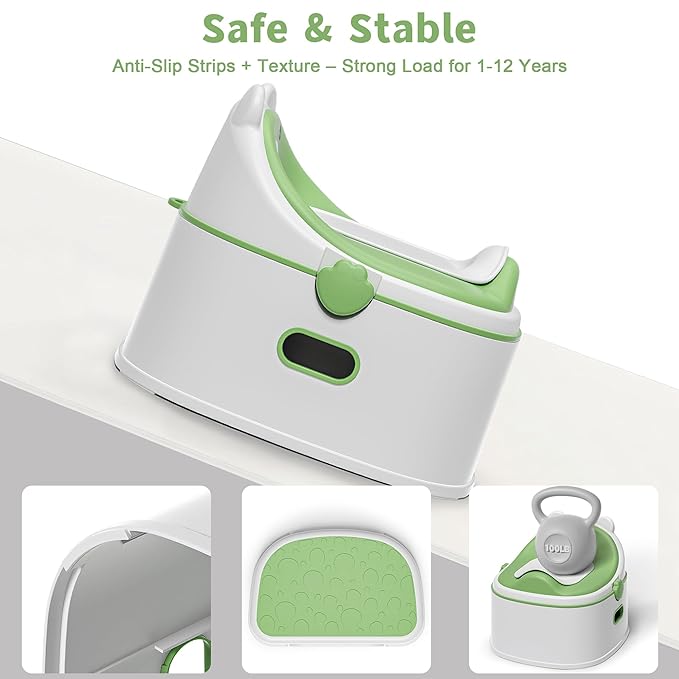 3-in-1 Potty Training Toilet, Portable Potty, Potty Training Seat and Toddler Step Stool, Easy Setup and Clean, Anti-Slip Toddler Potty Trainer for Boy Girl,Green
