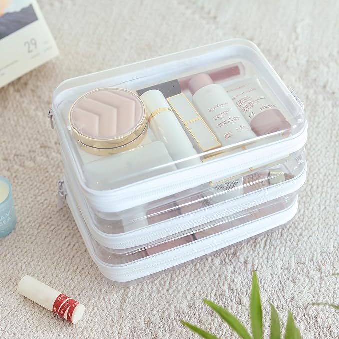 6PCS Clear Hard Shell Zipper Case,Portable Cosmetic Bag with Zipper,Kid's Toy Storage Organizer Bins,Hard Plastic Case,Clear Bags for Organizing