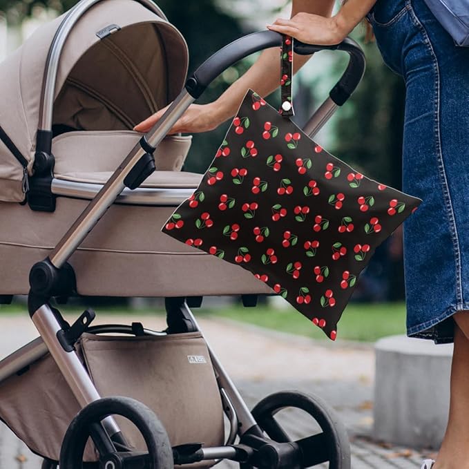 4 Pack Cute Line Circle Cherry Wet Bag Waterproof Washable Reusable Wet Dry Bag for Swimsuit Bathing Dirty Clothes Cloth Diaper Travel Beach Pool Yoga Gym Toiletries Travel Beach Essentials