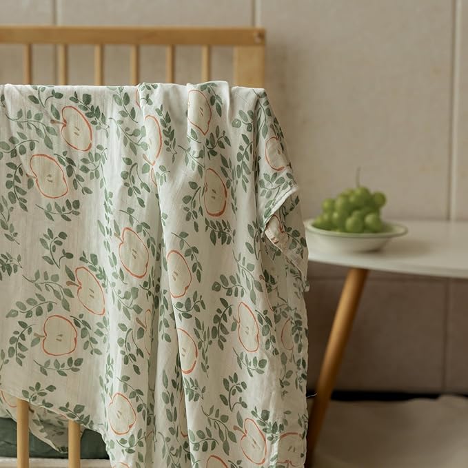 Gllquen Baby Muslin Swaddle Blankets 4-Pack Breathable Receiving Blankets (35" x 40") Soft Baby Blankets for Girls and Boys Newborn Essentials Muslin Burp Cloths Swaddle Wrap Baby Gift(Apple Paradise)